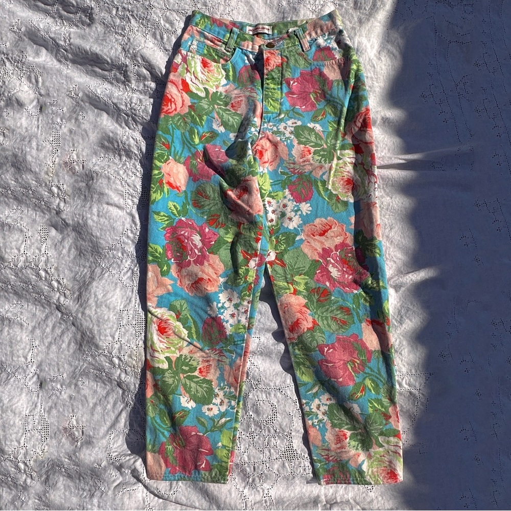 Vintage 80s Jack Mulqueen Floral Denim Jeans